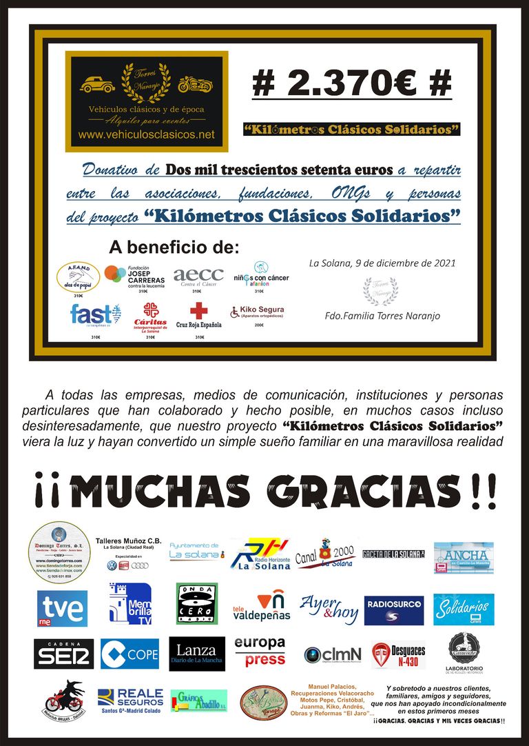 Colaboración con la Fundación Josep Carreras del proyecto "Kilómetros Clásicos Solidarios"