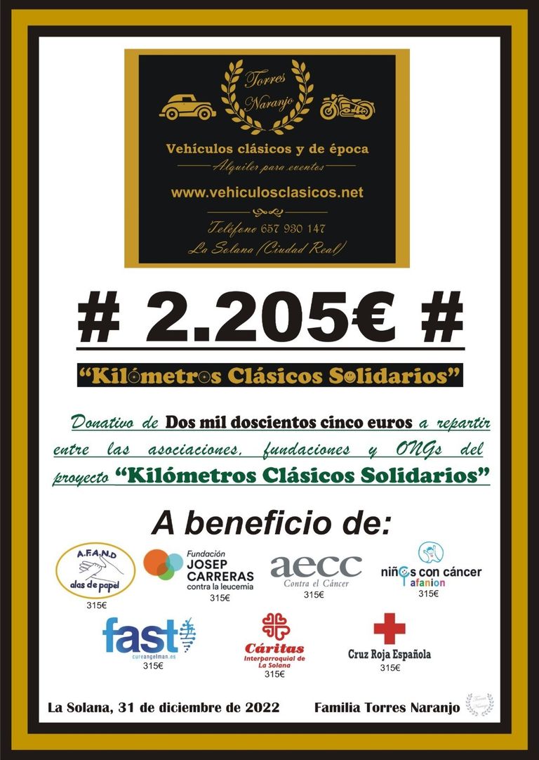 Colaboración con la Fundación Josep Carreras del proyecto "Kilómetros Clásicos Solidarios"