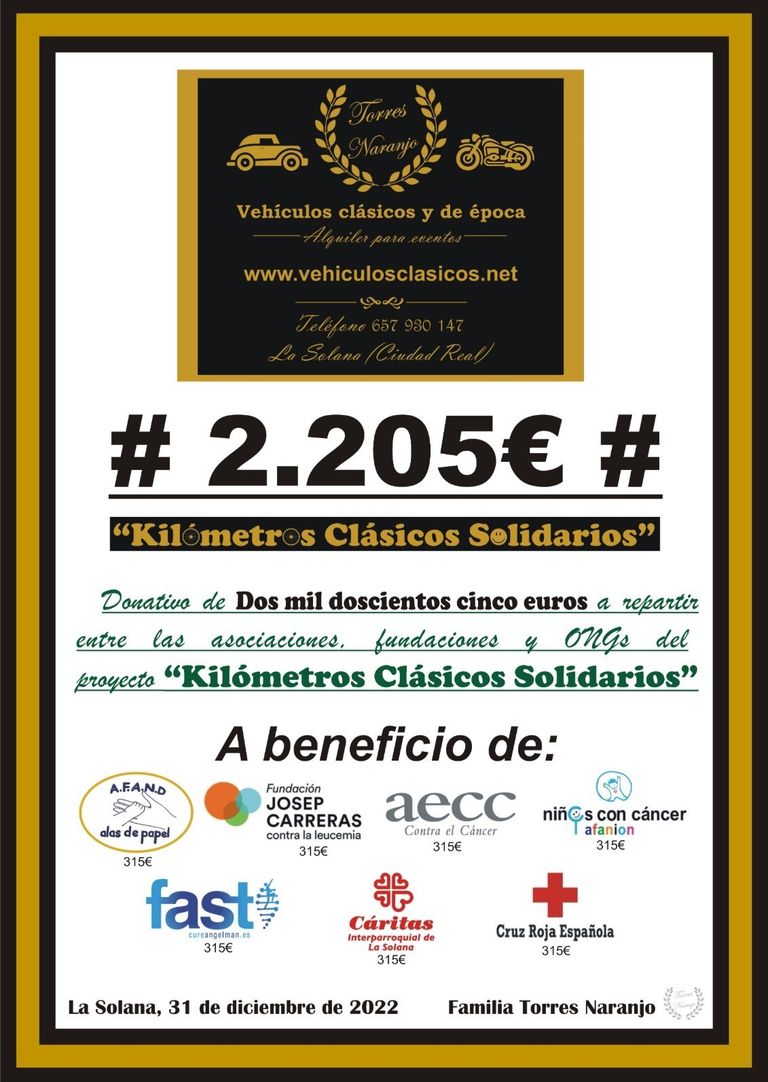 Colaboración con la Fundación Josep Carreras del proyecto "Kilómetros Clásicos Solidarios"